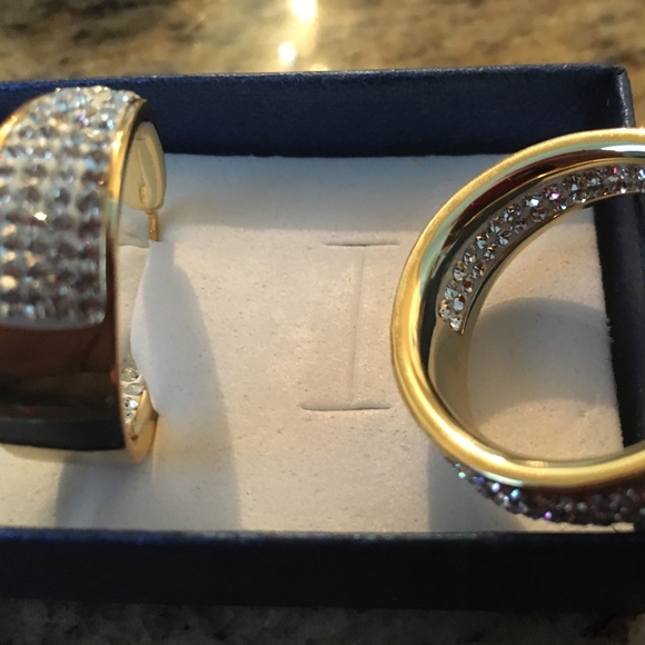 Gold Plated Inside out 4 row Crystal Hoops 1 1/4" - Picture 2 of 3